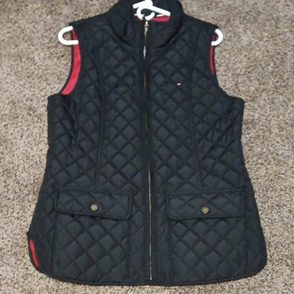 Black Quilted Vest with Red Accents
